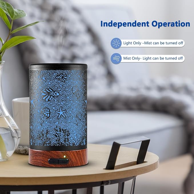 EQUSUPRO Essential Oil Diffuser 150ml Black Metal Aromatherapy Oil Diffuser Ultrasonic Cool Mist Diffuser with Auto Shut-Off Protection,7 Colors Changed LED for Home Office SPA Yoga