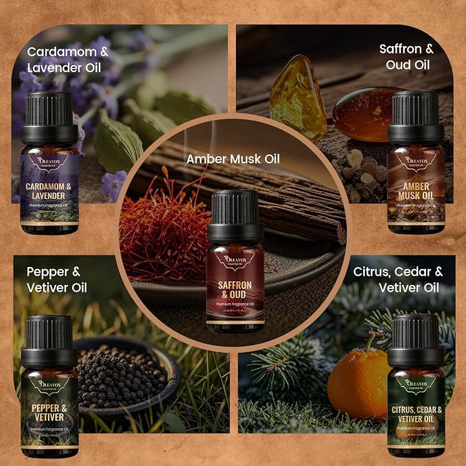 Men Essential Oils Set, Gift for Father, Masculine Fragrance Oils Blends for Diffuser, Candle & Soap Making, Car Diffuser Scents, Sandalwood Cedar&Leather, Tobacco&Vanilla More 10x5ml