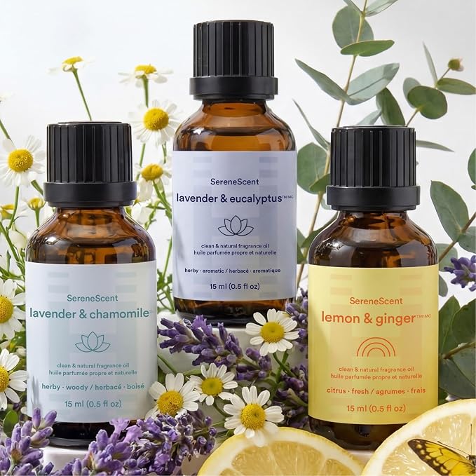 Homedics SereneScent Cold Air Diffuser Oil Set, 3 Pack x 15ml Wellness Discovery Set, Aromatherapy Oils Blends, Spa Scents, USDA Biobased Home Fragrance Oils for Waterless Diffusers