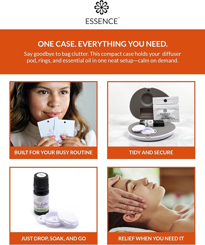Essence Pearl Travel Case | Orange Essential Oil | Aromatherapy Nasal Diffuser & Essential Oil Carrying Case | Uplifting Citrus Scent | Travel-Friendly Kit | White Pod