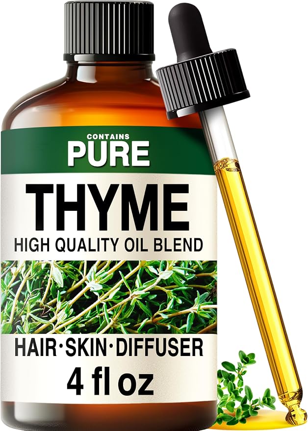 100% Pure Thyme Oil - 4 Fl Oz Thyme Essential Oil for Hair, Skin, Diffuser, Aromatherapy & DIY Soap Making Scent