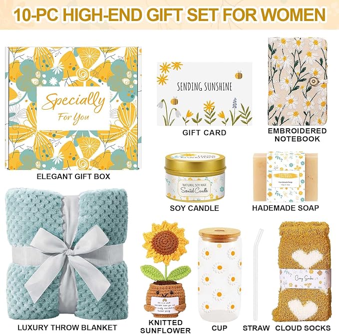 Wasocol Self Care Gifts for Women Gift Baskets，Sending Sunshine Thinking of You Care Package Spa Gift Sets, Unique Happy Birthday Gifts for Women Mom Sister Wife Grandma Best Friends Her - Sage Green