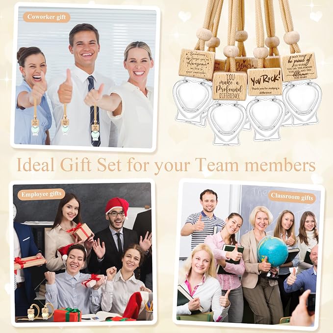Funnymoom 30 Pcs Car Diffuser Air Freshener Gift Bulk Ornament Hanging Empty Glass Essential Oil Bottle Employee Appreciation Coworkers Volunteer Staff Thank You Gifts (Heart)