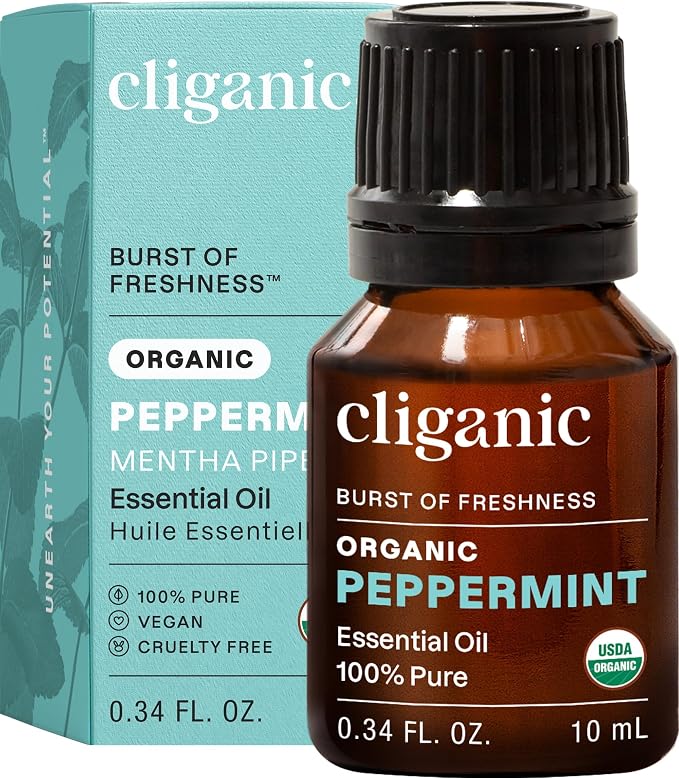 Cliganic Organic Peppermint Essential Oil, 100% Pure Natural Undiluted, for Aromatherapy | Non-GMO Verified