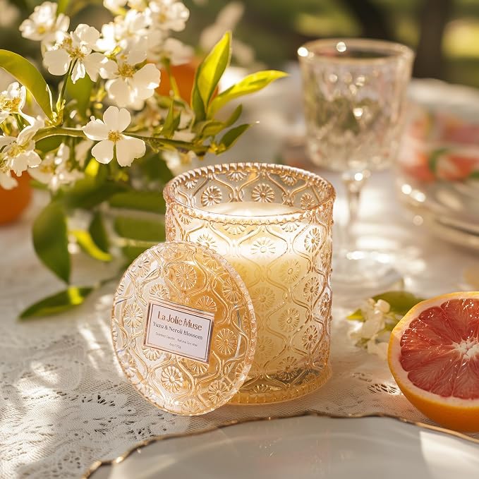 LA JOLIE MUSE Yuzu Neroli Scented Candles for Home, Natural Soy Wax 40 Hrs | Luxury Fresh Jar Candle, Clean Non Toxic, Gift for Women & Men, Spring Summer Candles, Pretty Candle, Citrus Orange Spearmint