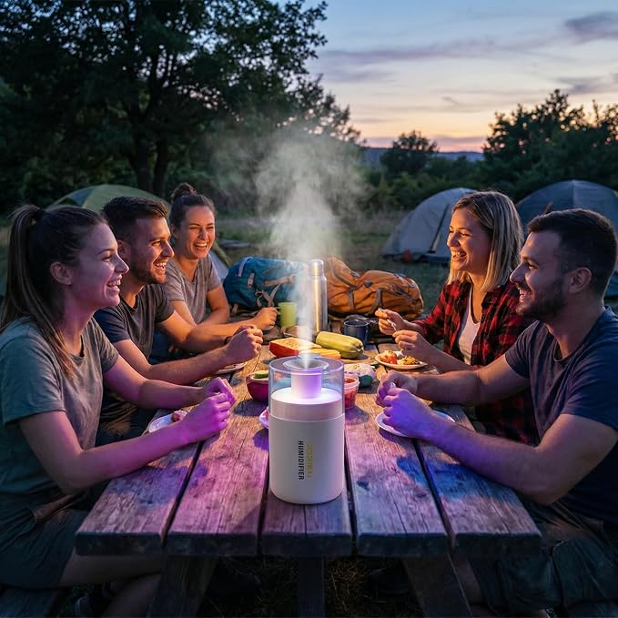 Mini Humidifier, 2-in-1 Aroma Diffuser & Humidifier, 7-Color LED Night Light, USB Portable, 4H/8H Timer, Auto Shut-Off, for Travel, Hotel, Car, Office, Personal Use (white, 2.8*3.2*4.7)