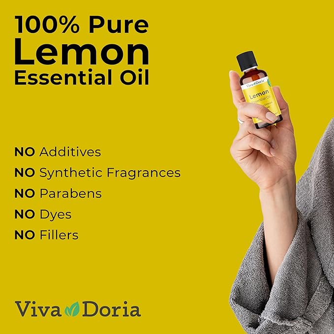 Viva Doria 100% Pure Lemon Essential Oil, Undiluted, Food Grade, USA Lemon Oil, 30 mL (1 Fl Oz)