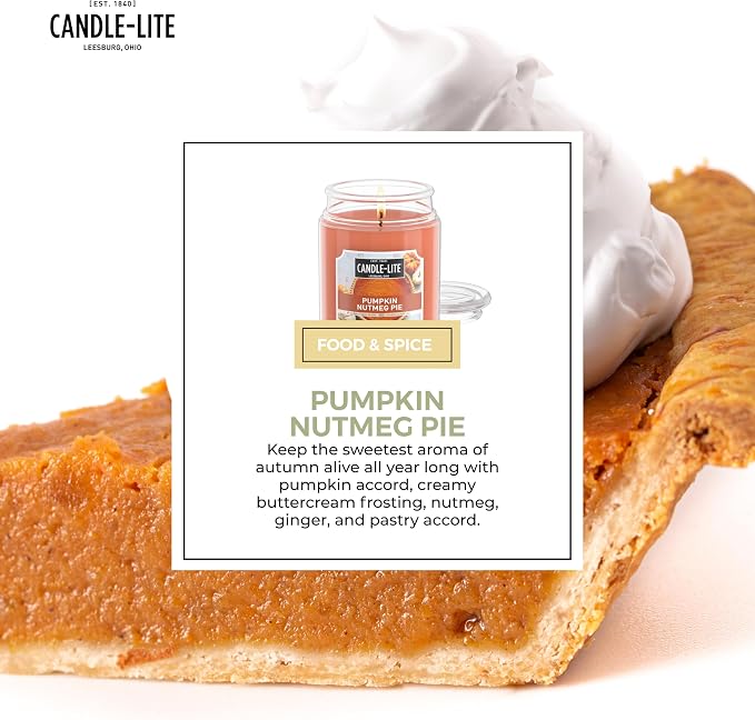 Candle-lite Halloween Scented Candles, Pumpkin Nutmeg Pie, 18 oz Jar, Proudly Poured in The USA, Aromatherapy Candle, Single-Wick with 110 Hours of Burn Time, Perfect for Creating an Inviting Ambiance