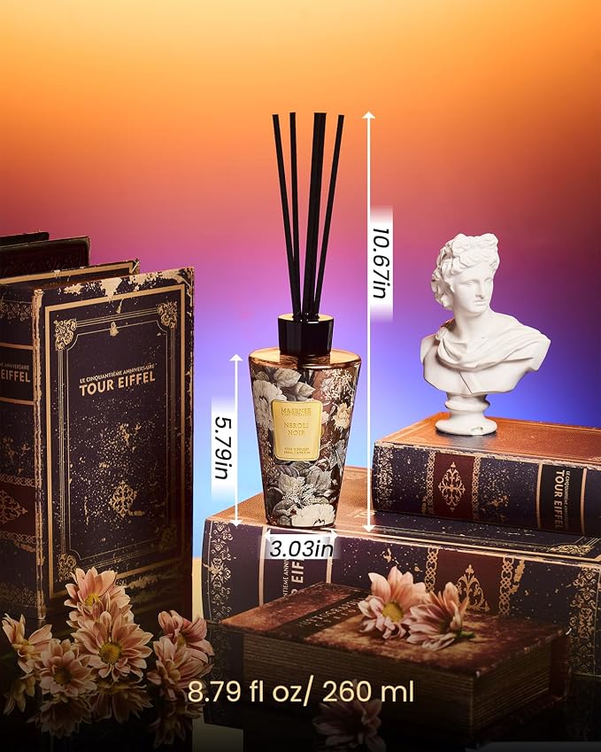 M&SENSE Neroli Noir Reed Diffuser Set - 8.79fl oz Home Freshner Fragrance Non-Toxic Essential Oil Diffuser with Natural Sticks, Air Freshner Gifts for Bedroom Bathroom