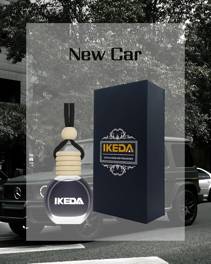 ikeda fragrance Car Air Freshener Hanging, Car Scent with Vent Clip Bottle,45-Days Long Lasting Fragrance,Essential Oil Diffuser,Odor Eliminator for Home Deodorizer (Round, New Car)
