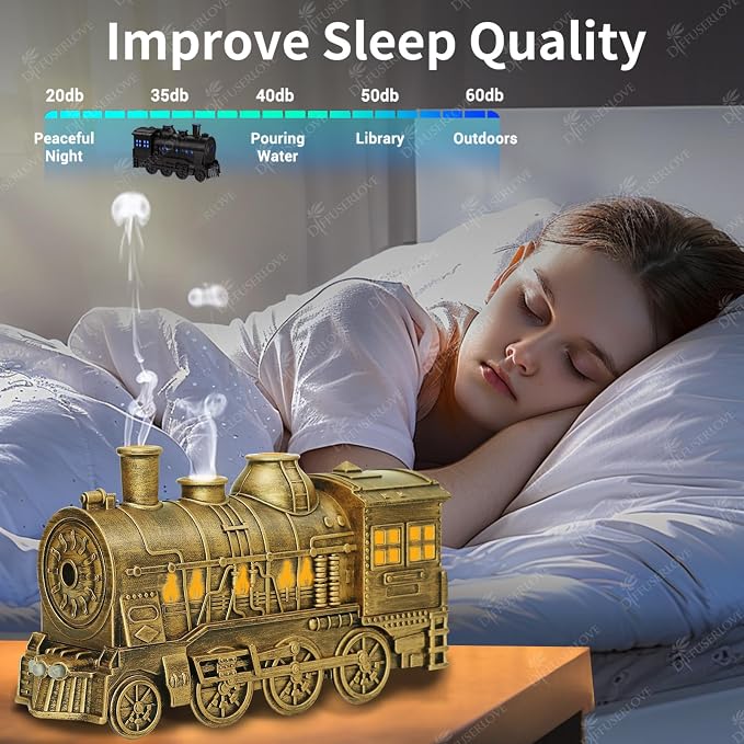 Diffuserlove Essential Oil Diffuser 300ML Train Cool Mist Humidifier Quiet Aromatherapy Diffuser with Night Light for Bedroom Desk
