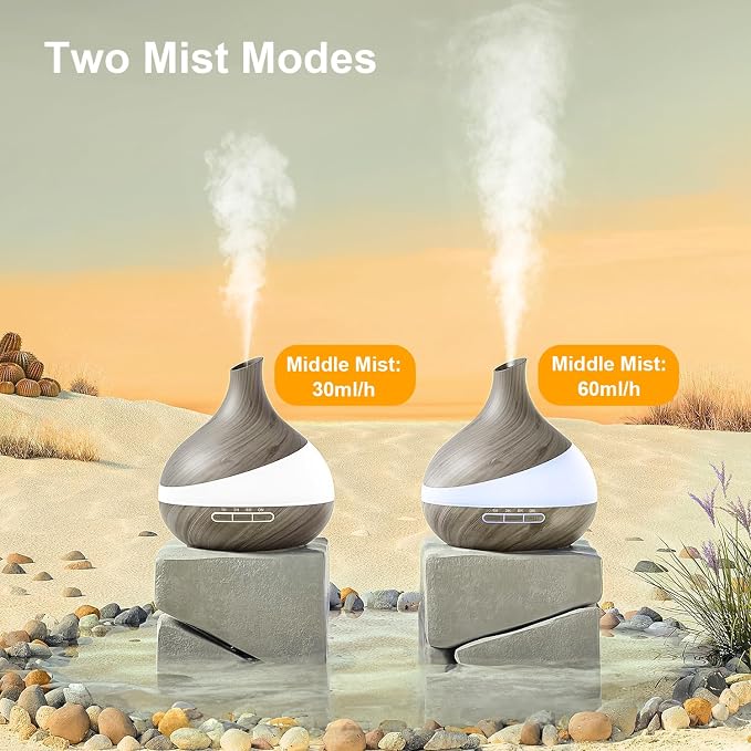 Essential Oil Diffuser for Women, 500ml Aromatherapy Diffuser:14-Color LED, Dual Mist 30/60ml/h, Remote Control, Auto Shut-Off, Hotel Spa Bedroom (Spcae Gray)