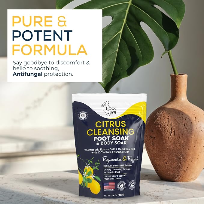 FOOT CURE Citrus Detox Foot Soak with Epsom Salts – for Foot Callus, Damaged Toenail Appearance, Pedicure Spa, and Soothing Sore, Tired Feet - 16 oz (Pack of 1)