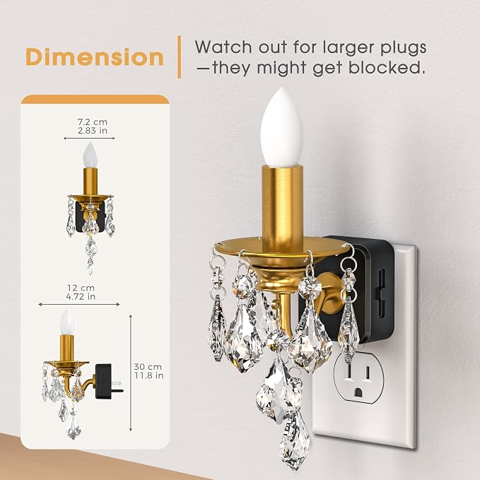 Candle Night Lights Plug into Wall, LED Amber Night Light with Dusk to Dawn Sensor, 0-100LM Dimmable, Decorative Gold Candle-Style Nightlight for Bedroom, Bathroom, Hallway, Stairway, 2 Pack