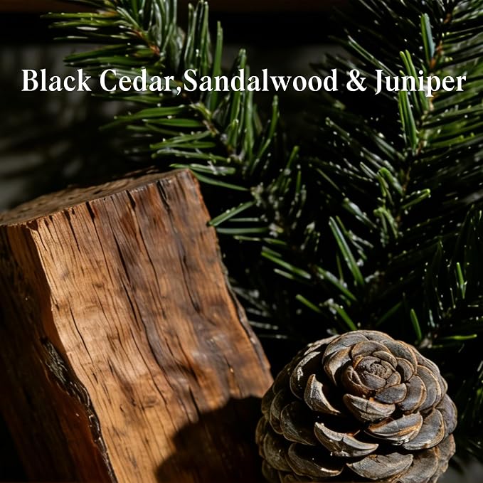 Homsolver Sandalwood Scented Candle, Natural Soy Candles with 50+ Hour Burn, 7oz Black Cedar & Sandalwood with Juniper Jar Candle, Woody Aroma for Home, Bedroom, Office, Calm and Grounded Fragrance