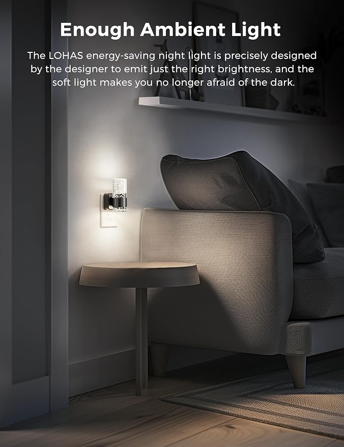 L LOHAS LED Night Light,Dimmable Night Lights Plug into Wall, 2 Pack Acrylic Nightlights with 0-100 LM Adjustable Brightness, 5000K Plug in Night Light with Dusk to Dawn Sensor, for Bathroom Hallway