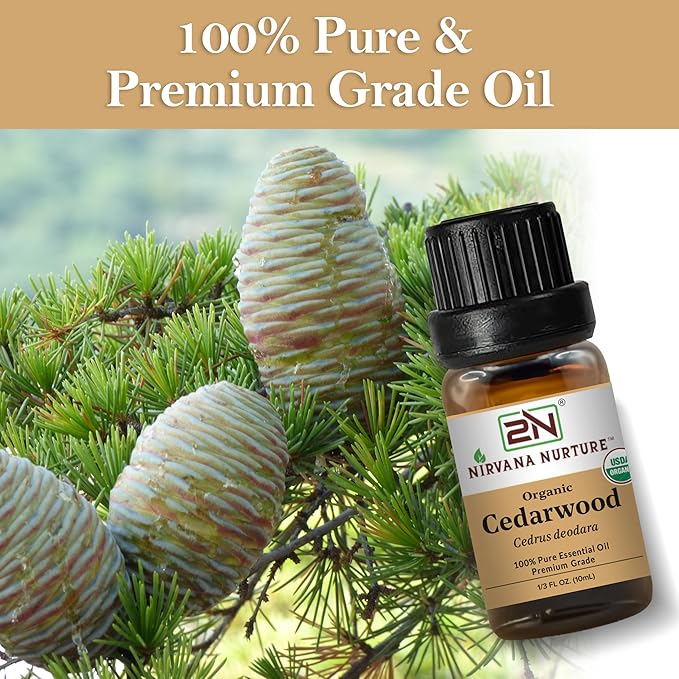 Cedarwood Essential Oil, USDA Certified Organic, 100% Pure Undiluted, Aromatherapy Oil for Diffuser, Hair & Skin Care