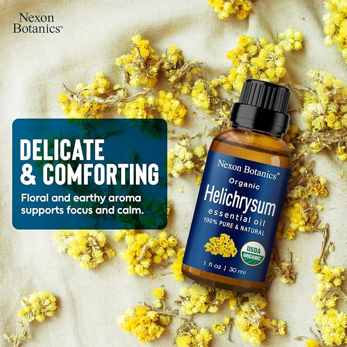 Organic Helichrysum Essential Oil 30 ml - Pure, Natural Oils for Aromatherapy, Diffusers, DIY, Candle and Soap Making Scent - Nexon Botanics