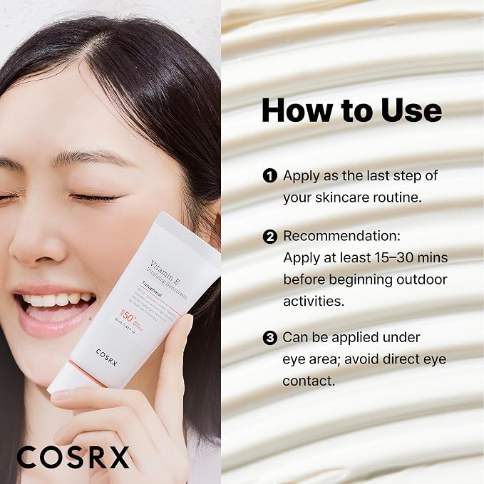 COSRX Vitamin E Sunscreen 2 Pack, Natural Glow Face Sunscreen for Oily Skin SPF 50, Lightweight, Non-Sticky, No White Cast, Beach Essentials, Summer Travel Essentials, Korean Skincare,1.69 fl oz