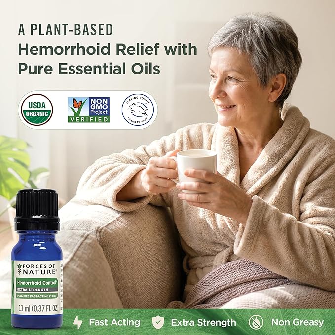 Forces of Nature Hemorrhoid Treatment, Extra Strength 0.37 Fl Oz, Organic Homeopathic Medicine & Essential Oils, Hemorrhoid Relief for Pain, Itching, Swelling, Soreness & Discomfort