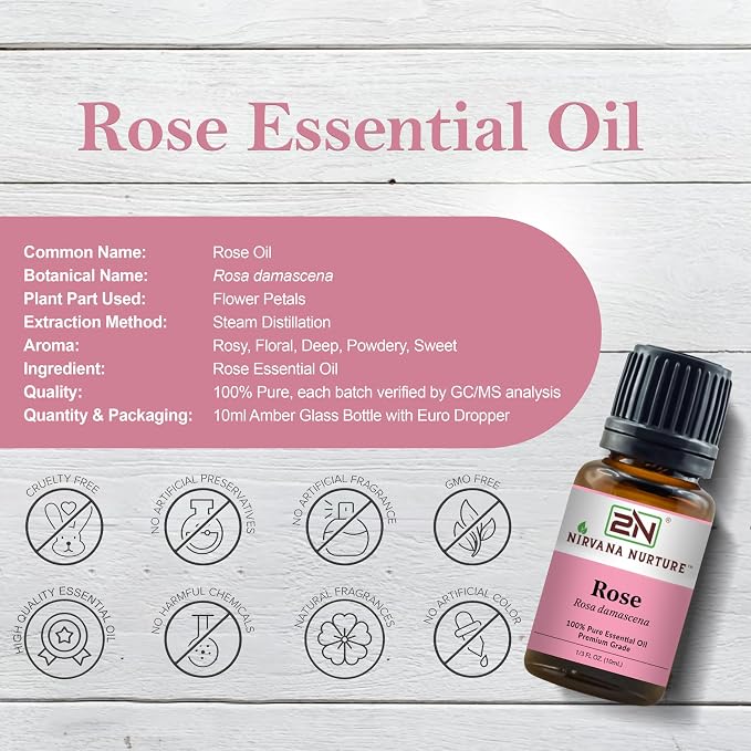 Rose Essential Oil, 100% Pure Undiluted, Aromatherapy Oil for Diffuser, Hair & Skin Care