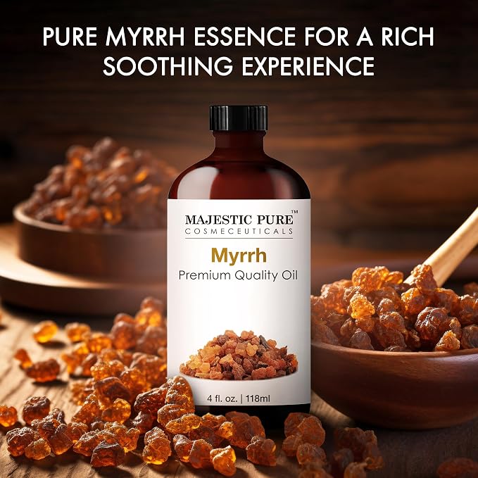 Majestic Pure Essential Oil with Glass Dropper - 100% Pure and Natural - Essential Oils for Diffuser, Aromatherapy, Soap and Candle Making, Myrrh Essential Oil, Myrrh Oil, 4 Fl Oz