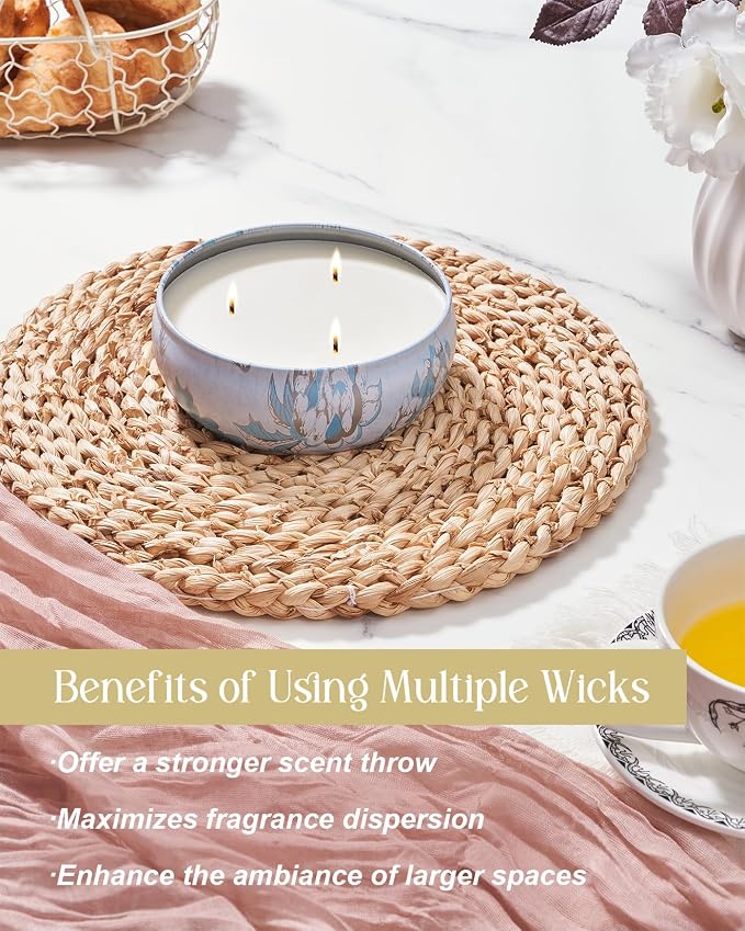 M&SENSE Ocean Waters Scented Candles 12oz, Large 3 Wick Soy Tin Candle, Over 40 Hour Burning Time, 100% Natural Vegan Wax Relaxing Aromatherapy Aesthetic Candle Gift for Women Men