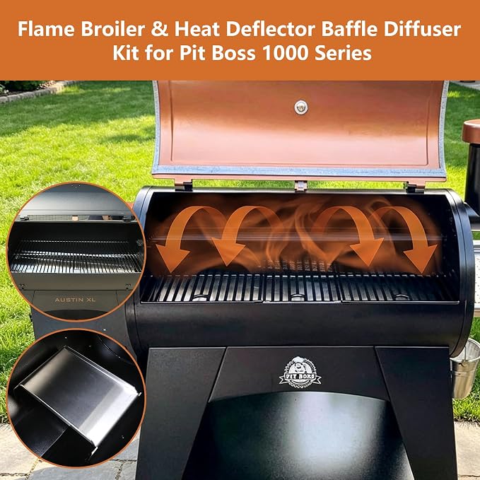 Flame Broiler & Heat Deflector Baffle Diffuser Kit for Pit Boss 1000 Series Pellet Grill, Austin XL Grill Accessories Replacement Parts for Pit Boss 1100 1150 1600 PB1100PS2 (3 Pack)