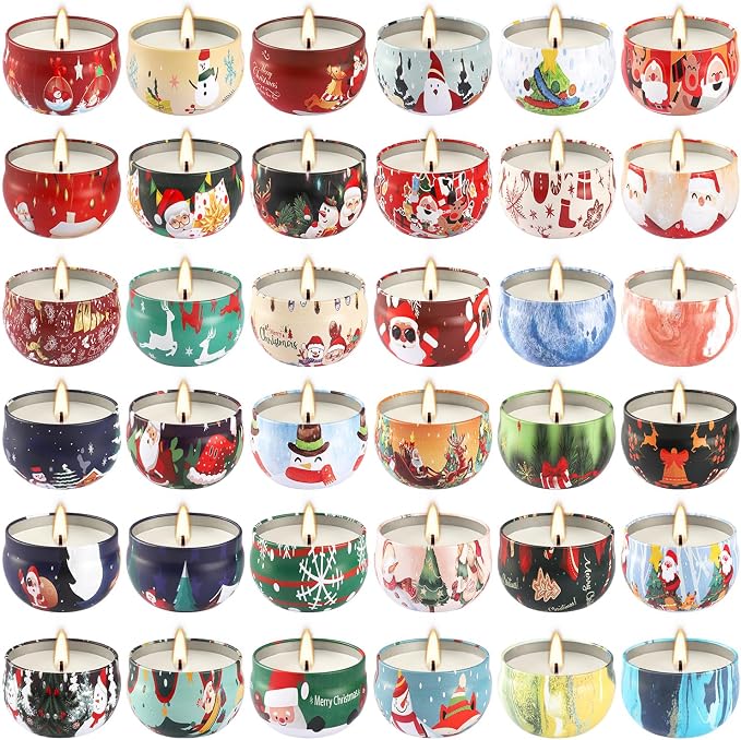 YOROXRG 36 Pack Christmas Scented Candles Gift Set 2.5oz Strong Fragrance jar Candles Natural Soy Wax Candles Portable Travel Tin Jar Candles Gifts for Home Scented Decoration Birthday Valentine'sDay