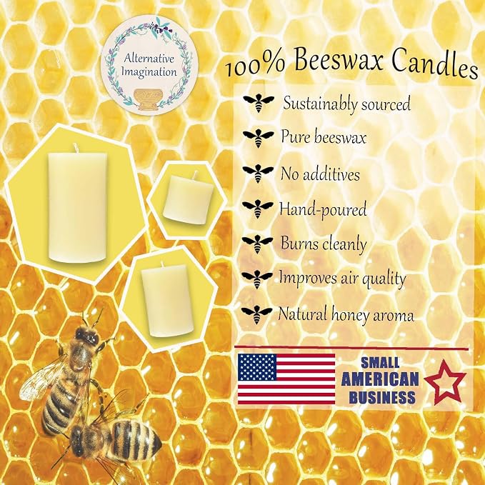 Hexagon 100% Pure Beeswax Candles - 2x5 Natural Ivory Beeswax Candle for Home Decor, Mood Lighting, Gifts - 45 Hour - Unscented, Clean Burning, Smokeless, Dripless - 1 Pack - Alternative Imagination