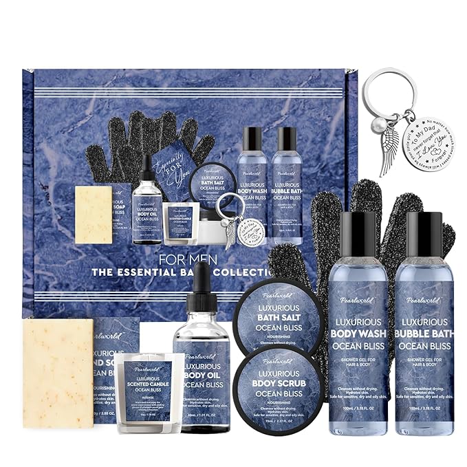 Father's Day Gift 12Pcs Men's Birthday Gift Ideas Ocean-Scented Bath Spa Set - Skin Care Gift Kit for Him, Ideal Men Gifts for Christmas, Self-Care PEARLWORLD