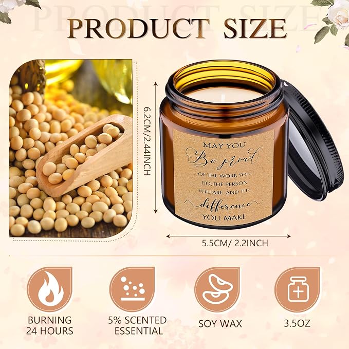 MTLEE 20 Pcs Thank You Gifts Candles 3.5 oz Employee Appreciation Inspirational Scented Soy Wax Candle Thanks Gift for Coworker Women Volunteer Teacher(Classic,Brown)