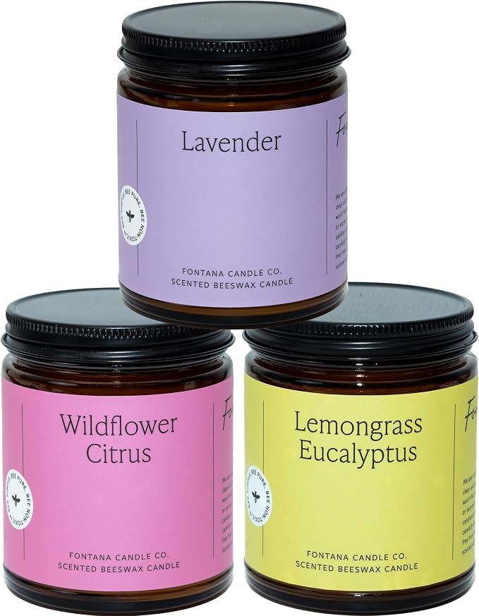 Fontana Candle Co Wood Wick Beeswax Jar Candle, Spring Bundle – Made Safe with Coconut Oil & Pure Essential Oils – 35+ Hrs Clean Burn, Long Lasting and Non-Toxic Candles for Home & Room Decor