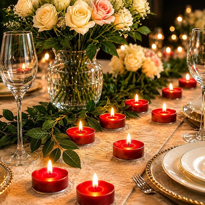 Apple Scented Tea Lights Candles, 24 Pack Red Tealights, 6-7 Hour Long Burning Tealight Candles Handmade Tea Candles for Wedding Party Home Decor