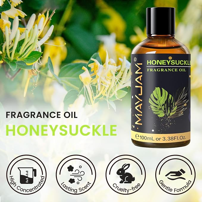 MAYJAM 100ML/3.38FL.OZ Honeysuckle Fragrance Oils with Glass Dropper, Essential Oils for Diffusers for Home, Long Lasting Scented Oils for Diffusers Soap Candle Making