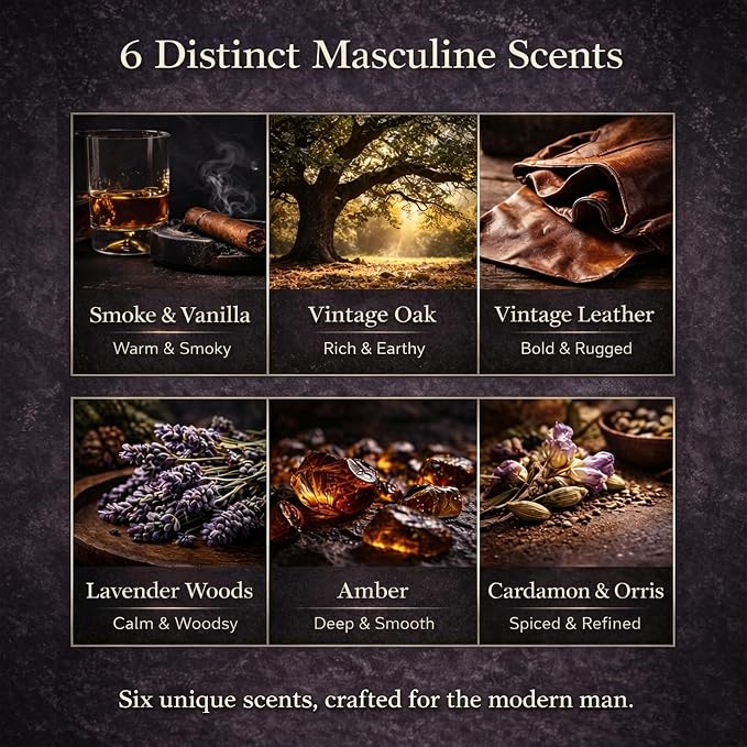 Candles for Men, 6 Pack Soy Wax Gift Set, 300H Long Lasting Home Fragrance with Masculine Scents, Gift for Dad, Husband or Boyfriend