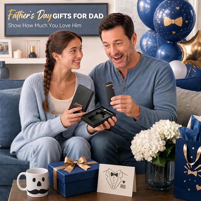 Coquimbo Fathers Day Dad Gifts for Men Him Husband from Daughter Son Wife, Electric Lighter USB Rechargeable Windproof Flameless Dual Arc Plasma Lighters for Candle Incense Camping (Black)