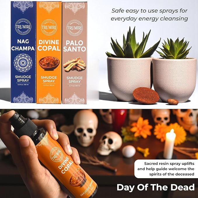 Set of 3 Smudge Sprays Palo Santo|Nag Champa|Copal for Cleansing Negative Energy and Protection - Natural Room Sprays and Body Mists Made with Non Toxic Essential Oils