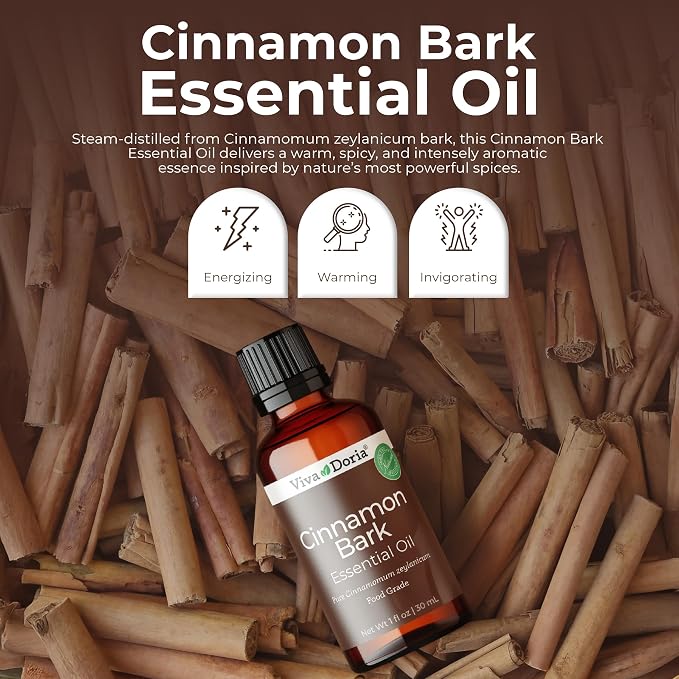 Viva Doria Cinnamon Bark Essential Oil, 100% Pure, Natural Essential Oil, Undiluted, for Aromatherapy | Food Grade, 30 mL (1 Fluid Ounce)