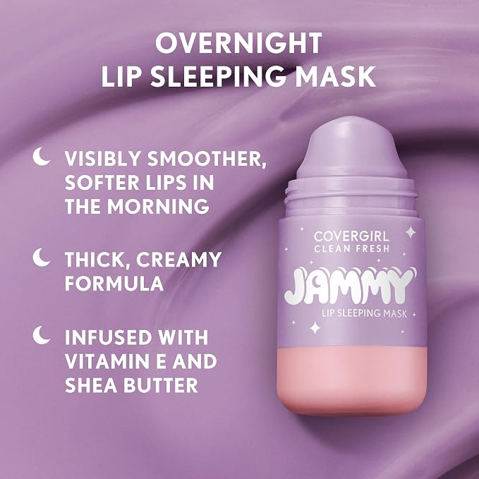COVERGIRL Clean Fresh Jammy Lip Sleeping Mask, Lavender Scent, with Avocado & Grape Seed Oils, No-Touch Applicator – 10 Whipped Lavender