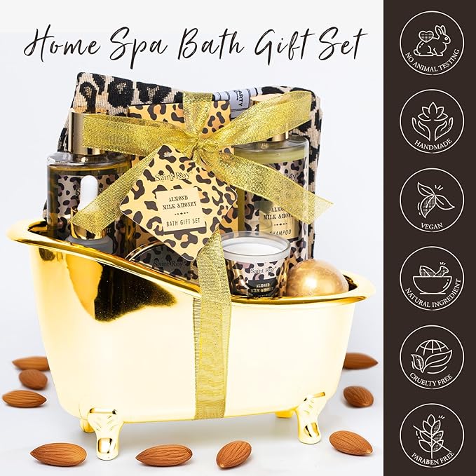 Spa Kit Gifts Basket for Women, Honey & Almond Bath & Body Gift Basket, Body Skin Care Set, Self Care Pampering Kit, Travel Multi Cosmetic Bag, Home Spa, Birthday, Mother Day, Bridal Shower