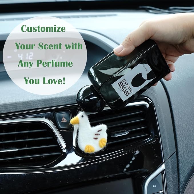 Wonhibo Duck & Floral Felt Vent Clips (3 Pack) - Refillable Car Air Freshener Decor with Cute Stuffed Designs
