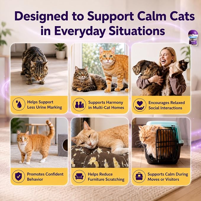 TopSum Cat Calming Pheromone Diffuser: Feline Pheromones Plug in for Stress, Alone At Home, Spraying, Fighting, Scratching, Aggression & Excessive Meowing (3 Diffusers + 3 Refills)