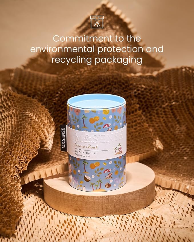 M&SENSE Summer Candle 11.3 oz, Coconut Beach Scented Candle, Non-Toxin Soy Wax for Home Scented, Ocean Candles Gift for Her, Up to 70 Hours Burning Long-Lasting Fragrance