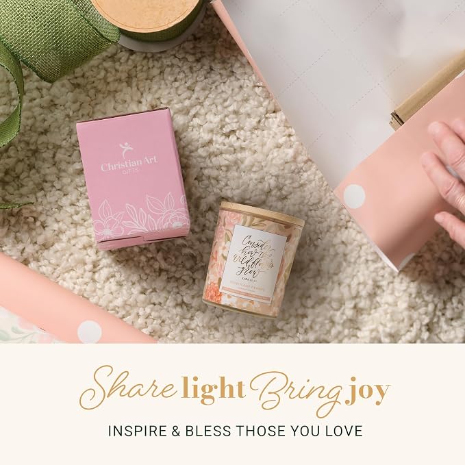 Christian Art Gifts Soy Wax Scented Candle: Honeycrisp Orange Scent, Wildflowers Grow Bible Verse, Pure Essential Oils, 4.5 oz, Up to 20 Hours Burn Time, Glass Jar w/Bamboo Lid, Encouragement Gift