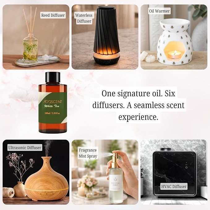 White Tea Fragrance Oil 100ml for Diffuser, Fresh Floral and Citrus Aroma for Bedroom Living Office Spa, Calm, Clean and Refreshing Scent with Balanced Layered Notes