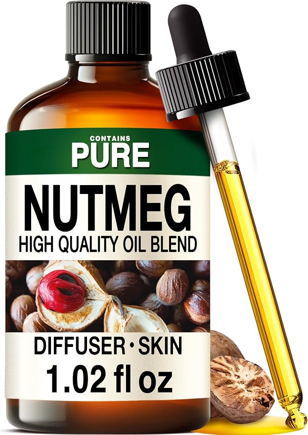 100% Pure Nutmeg Oil - 1 Fl Oz Nutmeg Essential Oil for Hair, Skin, Diffuser, Aromatherapy & DIY Soap Making Scent