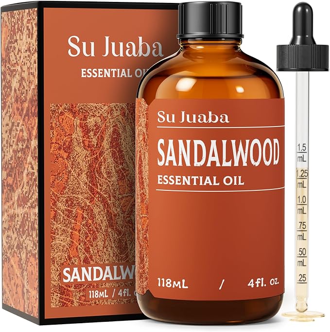 SU JUABA Sandalwood Oil 4 Fl Oz, Aromatherapy Oil for Diffuser,Skincare, Hair Care, DIY Fragrance, and Relaxation - 118ML