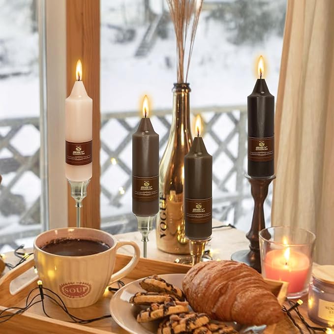 5 inch Cute Taper Candles Stick Unscented Tapered Candles 4 Pack Gradient Coffee Candlesticks for Wedding Party Home Décor