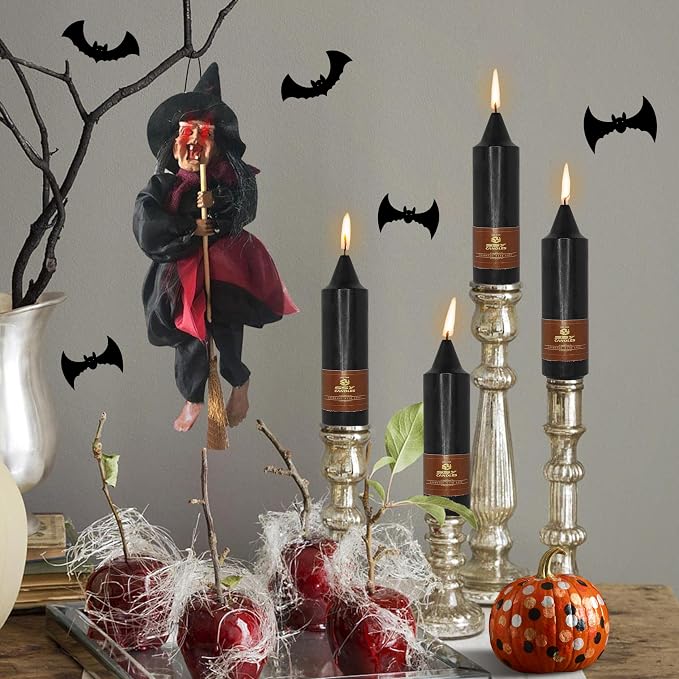 Unscented Halloween Taper Candles Sticks 4 Pack Black Taper Candlesticks 5 inch Cute Taper Candles Stick Candles for Halloween Party Home Décor